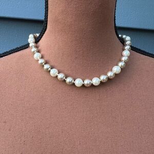 Single Strand Multi Toned Faux Pearl Choker Necklace, Bar & Hoop Toggle Closure